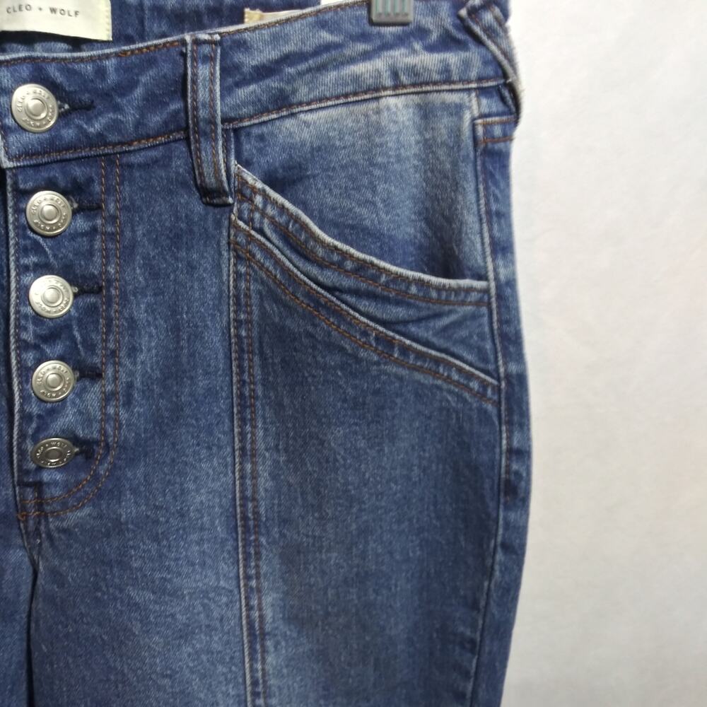 Cleo + Wolf Women's High Rise Straight Dark Wash Button Fly Denim Jean Size 28 - Picture 6 of 13